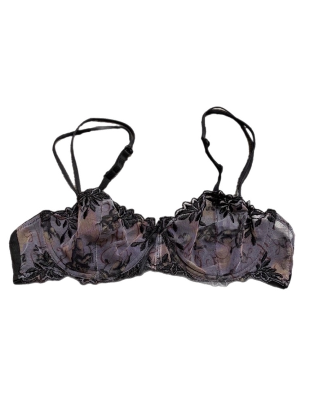 90s European Vintage TCM Cupid Art Nouveau Embroidered Bra (Grey/Multi) 34B/32C